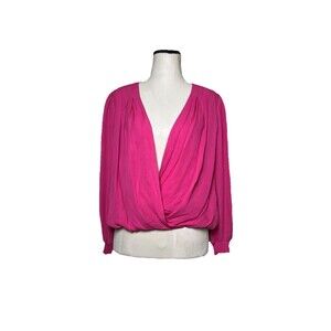 Alice + Olivia Pink Bubble Hem Blouse Faux Wrap Silk Top‎ Women Small